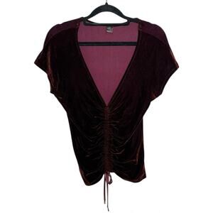 Only Hearts Deep Purple Velvet Deep V Neck Whimsigoth Ruched Top Small